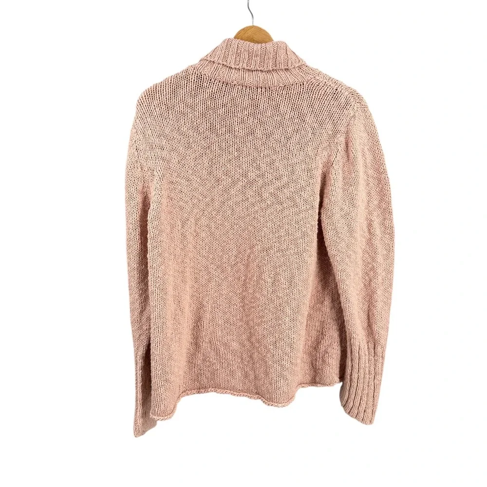 Eileen Fisher Organic Cotton Turtleneck Sweater Rose Pink Chunky Knit Size Large